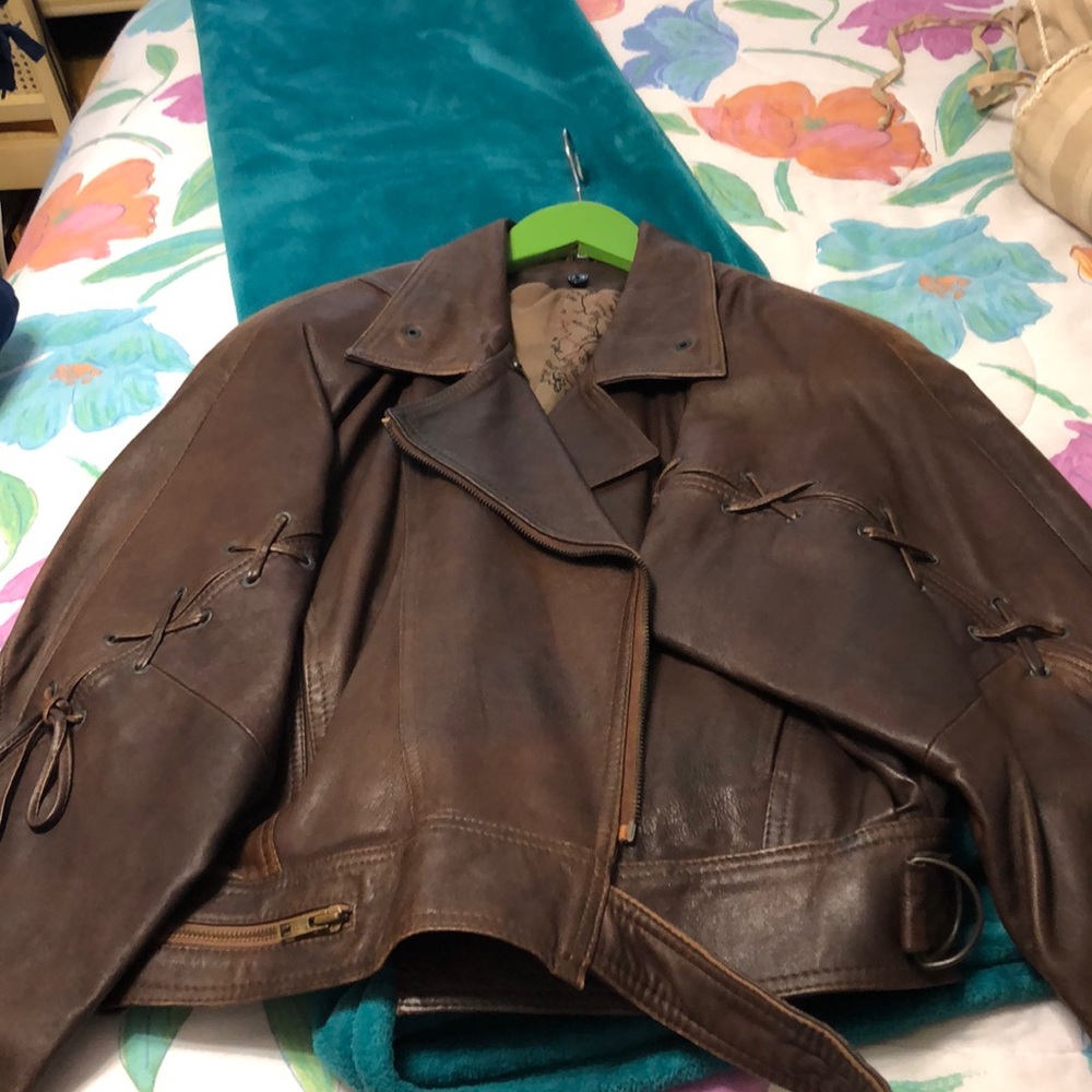 Brown Leather Bomber Jacket